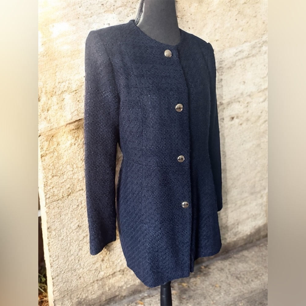 ZARA NWT LONG NAVY BLUE STRUCTURED BLAZER, Size L - Picture 9 of 14
